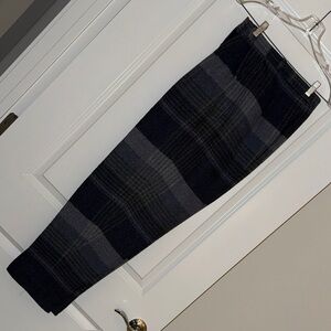 Plaid Women's Wool Pants - Navy and Gray